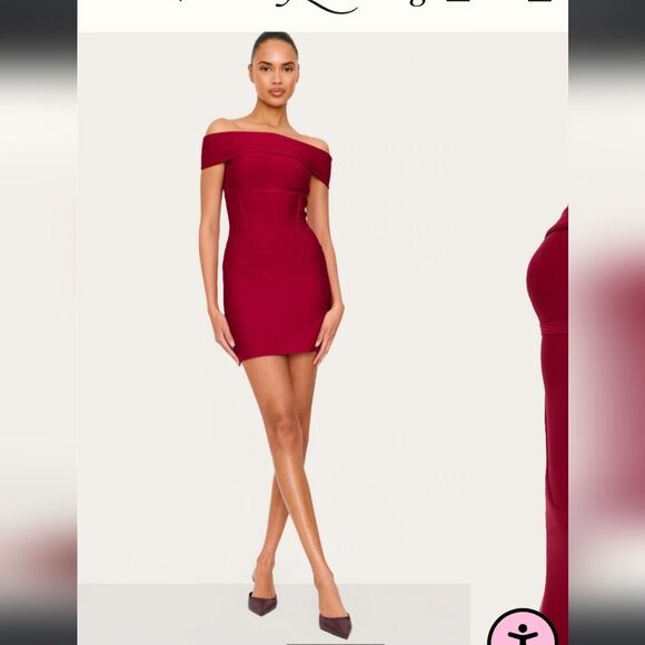 Pretty Little Thing Elegant Off-Shoulder Bodycon Red Dress Size 2 - Picture 1 of 6